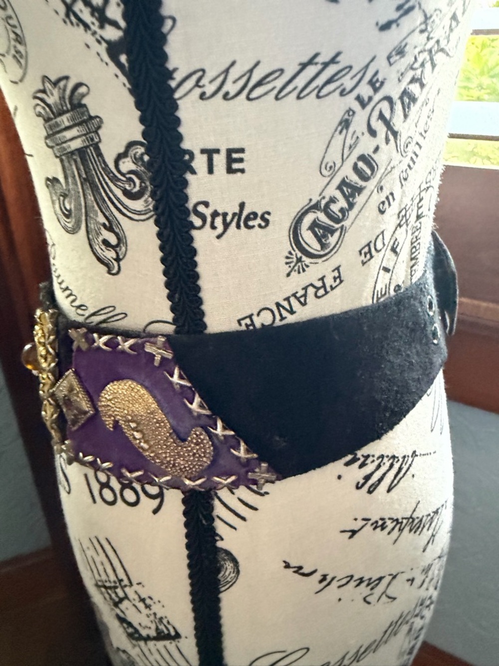 Vintage Multicolor Patchwork Statement Waist Belt with Gem Accents - Picture 9 of 16